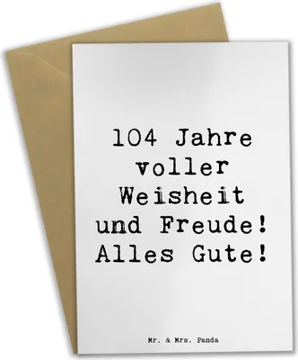 Produktbild von Mr. & Mrs. Panda Grußkarte Spruch 104. Geburtstag - Weiß - Geschenk, Geburtstagsgeschenk, Freude, Alter, weihnachtskarten, Weisheit, firmungskarte, besondere Person