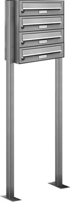 A freestanding mailbox unit with multiple compartments.
