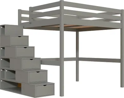 Produktbild von Hochbett holz mit Treppenregal Sylvia - 160x200 - Grau
