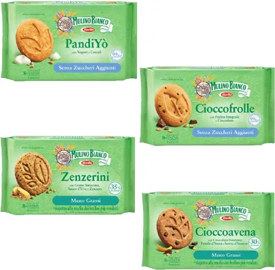 Produktbild von Testpaket Mulino Bianco Kekse ohne Zuckerzusatz mit Joghurt und Müsli cookies biscuits 4x 200g + Italian gourmet polpa 400g