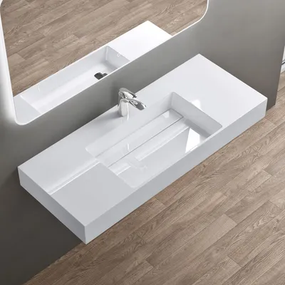 Image de doporro Lavabo Suspendu Blanc 120cm Vasque à Poser Lave Mains Rectangulaire de Qualité pour Salle de Bain 120x48x13cm Colossum12