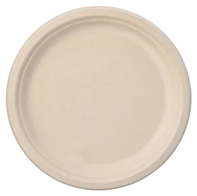 Produktbild von PAPSTAR Teller aus Zuckerrohr "pure", ungeteilt, Ø 26 cm, natur | Schrumpffolie (50 Stück)