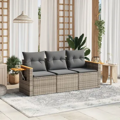 Produktbild von 3-tlg. Garten-Sofagarnitur mit Kissen Grau Poly Rattan 3226599