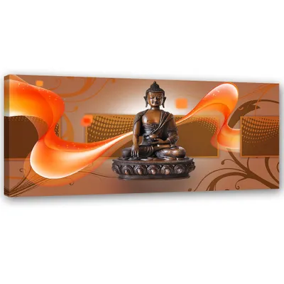 Produktbild von Leinwandbild brauner buddha 120x40 cm Feeby braun wandbild bereit zum aufhängen
