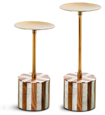 Produktbild von Set mit 2 Kerzenhaltern aus Metall und Holz in Gold, Weiß und Natur, Ø 10 x 20 c