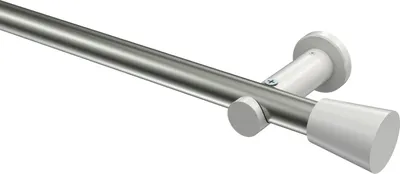 Produktbild von Interdeco Gardinenstange / Vorhangstange Edelstahl-Optik / Weiß, Typ Platon Sitra (Konus) ohne Ringe, 20 mm Ø 1-läufig, 160 cm