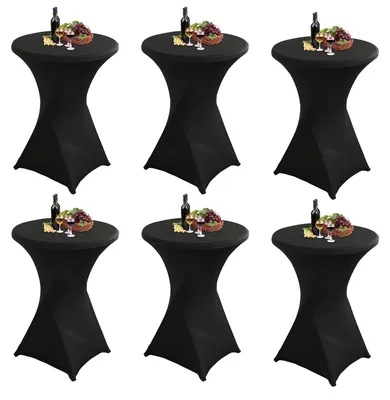 Obrázok produktu pre Sada 6 čiernych, elastických obliečok na okrúhle barové stoly, rozmer 80x110 cm – elegantné a odolné