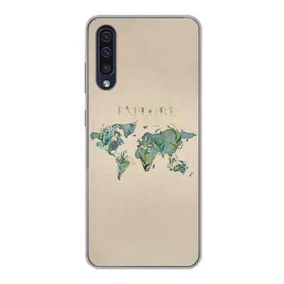 Produktbild von MuchoWow® Handyhülle Schutzhülle Hülle für Samsung Galaxy A30s Weltkarte - Pflanzen - Wasser Silikon Softcase Handy Hülle - Karteninhaber