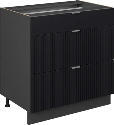 Produktbild von Küchenunterschrank Vicco Fame-Line Schwarz gestreift 80 cm mit 3 Schubladen, ohne Arbeitsplatte, Model 50888