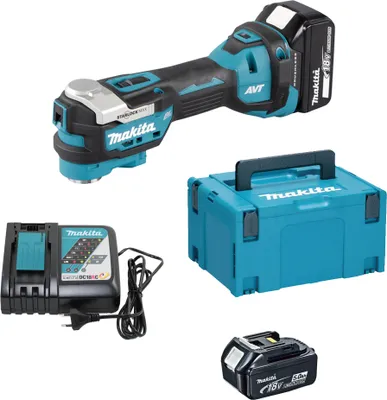 Produktbild von Makita DTM52RTJX1, Schneiden, Schleifen, Bürstenlos, Schwarz, Blau, Silber, 20000 OPM, 10000 OPM, 3,6°