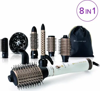 Image de Bellissima Air Wonder 8 in 1 Brosse à air chaud Or, Blanc 1000 W 1,8 m