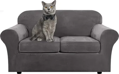 Produktbild von Samt Sofa Schonbezug Soft Stretch Couch Bezug High Elasthan Möbel Protector, 2-Sitzer / 147-183 cm,Grau