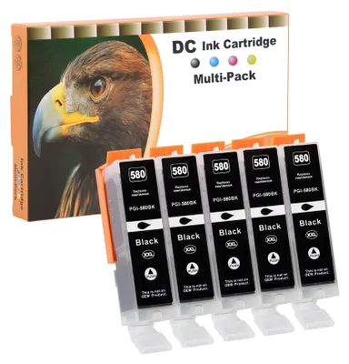Immagine prodotto di Cartucce d'inchiostro compatibili D&C 5X nere, adatte per stampanti Canon PGI-580 XXL, sostitutive per i modelli Canon Pixma TR7550, TR8550, TS6150, TS6151, TS6250, TS6251, TS8150, TS8151, TS8152, TS8250, TS8251, TS8252, TS9150, TS9155, TS9550