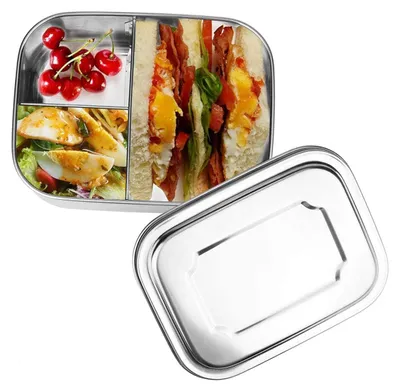 Edelstahl Brotdose mit 3 Fächern, 1000 ml, Bento Box