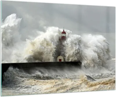 Produktbild von Bilder auf glas - Leuchtturm Ozean Sturm - 100x70cm - Glasbilder - Wandbilder - Kunstdruck - zum Aufhängen bereit - Wanddekoration aus Glas - Glas Bilder - Wandbild auf Glas - GAA100x70-2442