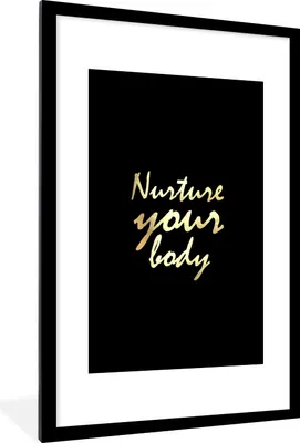 Produktbild von MuchoWow® Gerahmtes Poster Zitate - Gesund - Gold 60x90 cm - Poster mit Schwarzem Bilderrahmen Wandposter Rahmen Foto Bilder - Dekoration - Wandposter Wohnzimmer - Hochwertig