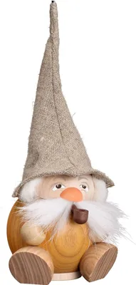 Produktbild von Seiffener Volkskunst Waldzwerg sandgelb - Kugelräucherfigur 19cm - Handarbeit