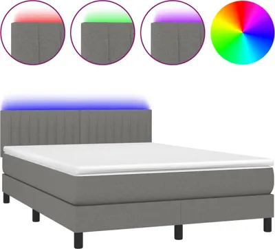 Produktbild von vidaXL Boxspringbett mit Matratze & LED Dunkelgrau 140x200 cm Stoff