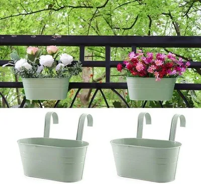 Image de Vase à fleurs suspendu en métal, lot de 2, pour balcon, mur de jardin, usage intérieur et extérieur, 27,5 x 13,9 x 12 cm