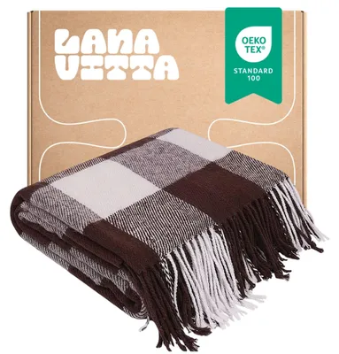Zdjęcie produktu dla Koc Półwełniany Gamma Narzuta na łóżko Pled Brązowy 130×180 cm