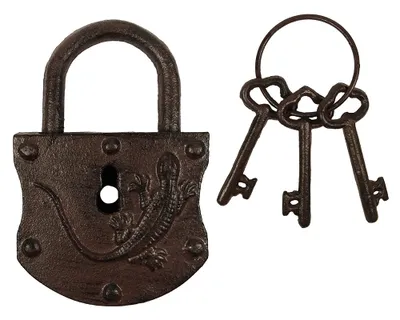 Produktbild von Deko Vorhängeschloss Vintage Salamander Nostalgie 3 Schlüssel Gecko Gusseisen