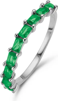 Produktbild von New Bling 9NB-1082-52 Zilveren Ring met Zirkonia - Maat 52 - 2 mm Breed - Baquette - Groen - Zilver