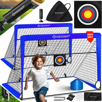 Produktbild von KESSER® Fussballtor 2er Set | Tolles Fußball Geschenk für Kinder, Indoor und Outdoor Garten : Antirutsch - Inkl. Fußball Trainingszubehör: Hütchen, Zielscheibe, Sporttasche, Ballpumpe
