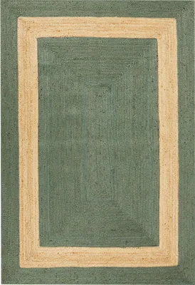 Produktbild von BELIANI Teppich Grün und Beige Jute Rechteckig 160 x 230 cm Geometriches Muster Handgemacht Boho Modern Kurzhaar für Fußbodenheizung Wohnzimmer