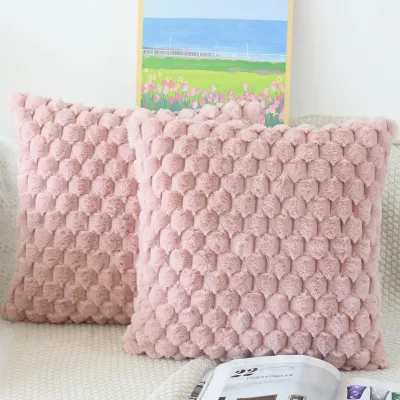 Produktbild von Set mit 2 Kissenbezügen, 45 x 45 cm, rosa gestreifte,  Dekokissen aus Plüsch, Sofakissen, Zierkissen, gemütliches Wohnzimmersofa