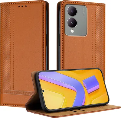 Produktbild von Handyhülle für Vivo Y17S Leder Flip Klappbare Schutzhülle mit Standfunktion Braun