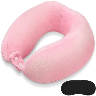 Productafbeelding van Unyqoos® U-vormig reiskussen (29 x 27 x 18 cm) – geurtraal traagschuim, zachte fluweelbekleding, verstelbare neksteun, inclusief slaapmasker