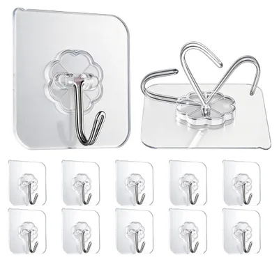 Produktbild von Selbstklebende Haken, 10 Stück, transparente selbstklebende Haken, Handtuchhaken, 15 kg (max.), extra starke selbstklebende Haken, kein Bohren erforderlich, Haken für Küche, Bad, Wand- und Deckenmontage.