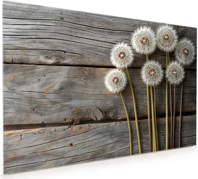 Produktbild von Küchenrückwand Spritzschutz Glas mit Motiv Pusteblumen Holzoptik 40 x 40 cm