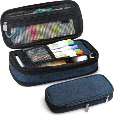 Immagine prodotto di Borsa grande per articoli di cancelleria con chiusura a scatto - Organizer per articoli di cancelleria - Ideale per l'ufficio, l'università, la scuola - Perfetta per custodire penne di grandi dimensioni