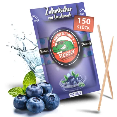 Produktbild von Stoxser 150 x Zahnstocher mit Geschmack Blaubeere die Geschmacksrevolution, Zahnstocher Geschmack Kein Kaugummi Unterstützend zu Zahnpasta Zahnsteinen
