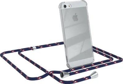 Produktbild von EAZY CASE Handykette kompatibel mit Apple iPhone SE 2016, iPhone 5 / 5S, Handyhülle mit Umhängeband, Handykordel, Schutzhülle Clear, Band in Blau