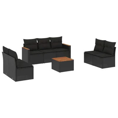 Produktbild von vidaXL 8-tlg. Garten-Sofagarnitur mit Kissen Schwarz Poly Rattan