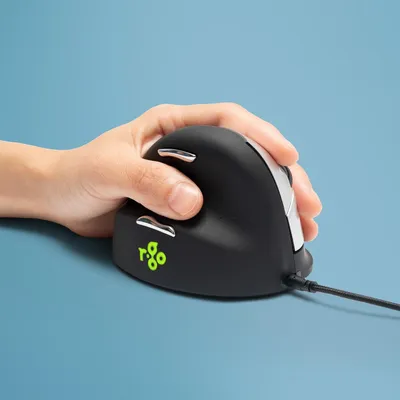Produktbild von R-Go Maus HE ergonomisch links  USB       mittel  schw./silb retail