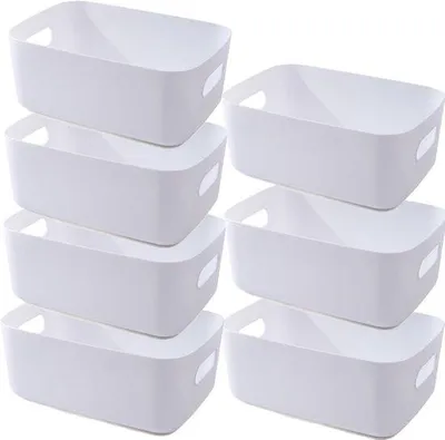 Productafbeelding van Opbergboxen set – 7 grote plastic manden met handgrepen – Wit