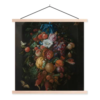 Produktbild von MuchoWow® Textilposter Früchte und Blumen - Gemälde von Jan Davidsz. de Heem 60x60 cm mit holzfarbenen Rahmen - Wanddekoration