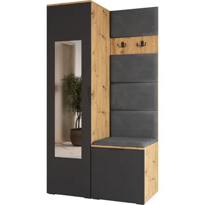 Obrázek produktu pro Předsíňová stěna se zrcadlem NELLI 1 dub artisan / černá pravá