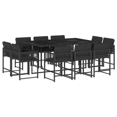 Produktbild von vidaXL 11-tlg. Garten-Essgruppe mit Kissen Schwarz Poly Rattan