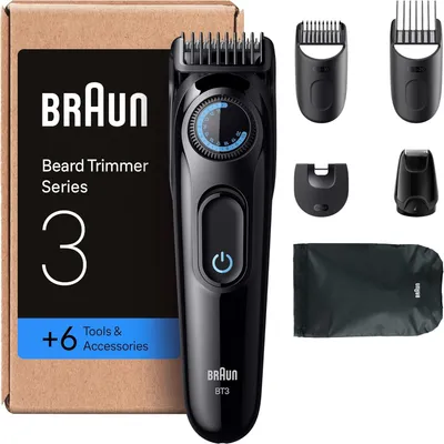Produktbild von Barttrimmer Series 3 Herren, 6 Zubehörteile, ultrascharfe ProBlade Klinge, 40 Längen 0,5 mm, wasserdicht, 50 Min Akku, kabelloser Bartschneider