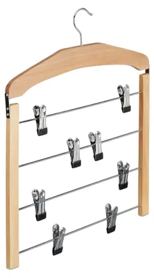 Produktbild von 2 x Rockbügel mehrfach, Hosenbügel Holz, 360° drehbarer Haken, Kleiderbügel rutschfest, HBT 45,5x39x2,5 cm, silber/natur