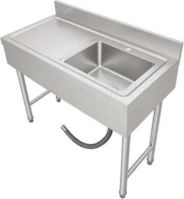Productafbeelding van RVS spoelbak, vrijstaand. RVS wasbak met afvoer, 100x50x80 cm. 1 bak met werkblad. Commerciële spoelbakken, geschikt voor binnen- en buitengebruik, ideaal voor wasserijen, boerderijen