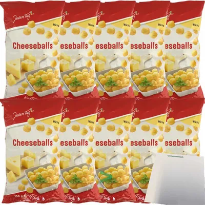 Produktbild von Jeden Tag Cheeseballs Pikant würziger Mais Snack mit Käsegeschmack 10er Pack (10x150g Packung) + usy Block