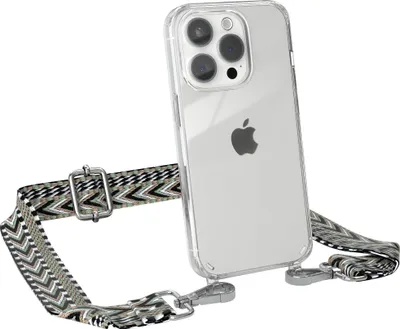 Produktbild von EAZY CASE Handykette - Verstellbarer Trageriemen kompatibel mit Apple iPhone 15 Pro, Handykordel mit transparenter Silikon-Hülle, Band in Grün