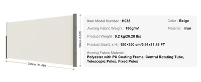 Immagine prodotto di Tenda laterale estensibile, privacy esterna, impermeabile, 180 x 350 cm