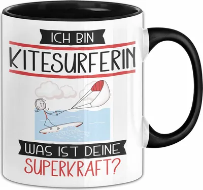 Produktbild von Kitesurferin Geschenk Tasse Ich Bin Kitesurferin Was Ist Deine Superkraft Geschenkidee Lustig Geburtstag Weihnachten (Schwarz)