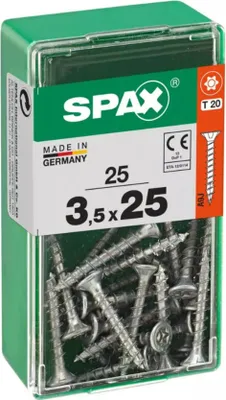 Produktbild von SPAX Universalschraube, 3,5 x 25 mm, 25 Stück, Vollgewinde, Senkkopf, T-STAR plus T20, 4CUT, WIROX - 4191010350251